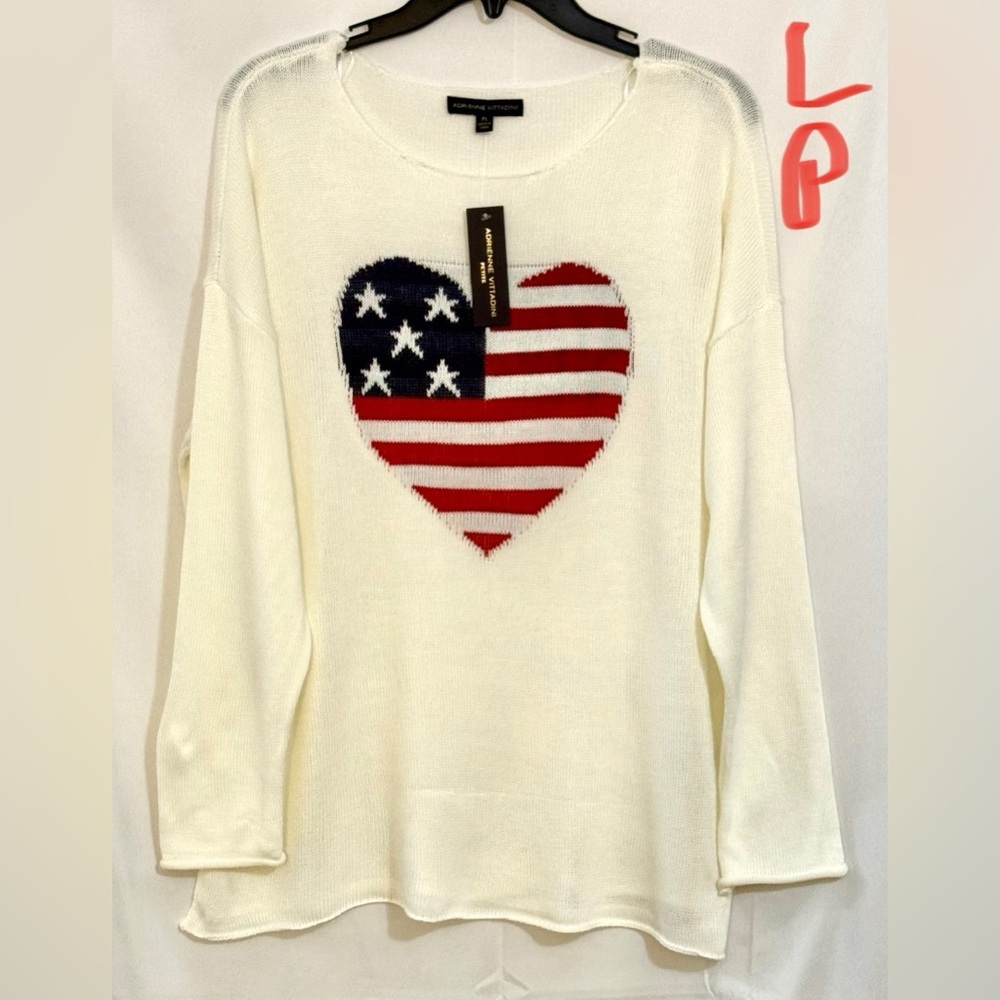 Adrienne Vittadini White Heart Flag Sweatshirt